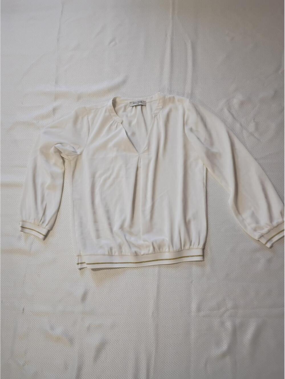 Women's White Long Sleeve Blouse with Gold Trim